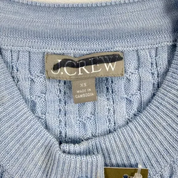 J Crew Cable Knit Crewneck Cardigan 100% Merino Wool Women's XS Blue - Picture 3 of 13